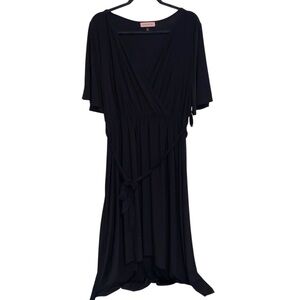 East Adeline Dress Womens Plus Size 2X Black Stretch Flutter Sleeve Midi Belt